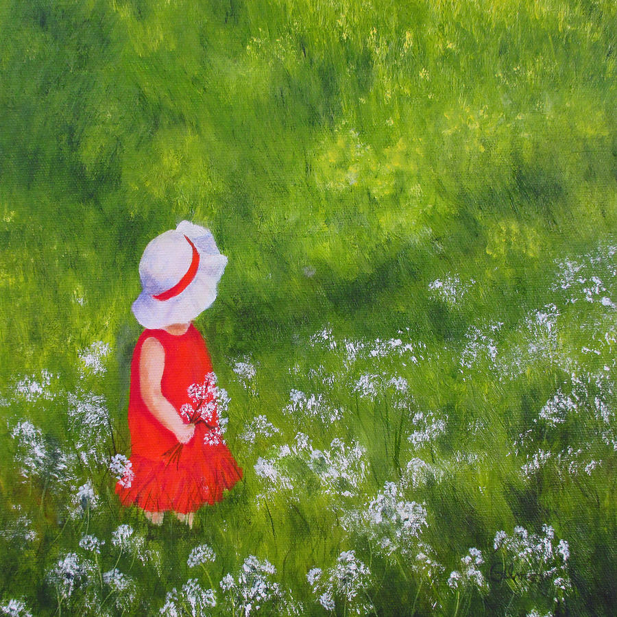 900x900 Girl In Meadow Painting By Roseann Gilmore - Girl In Meadow Painting