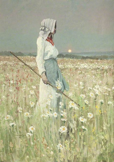 450x640 Ladylimoges 1905 William Page Atkinson Wells (British, 1872 - Girl In Meadow Painting