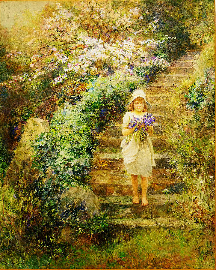 721x900 A Young Girl Carrying Violets Painting By Celestial Images - Girl In Meadow Painting