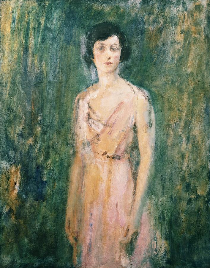 707x900 Lady In A Pink Dress Painting By Ambrose Mcevoy - Girl In Pink Dress Painting