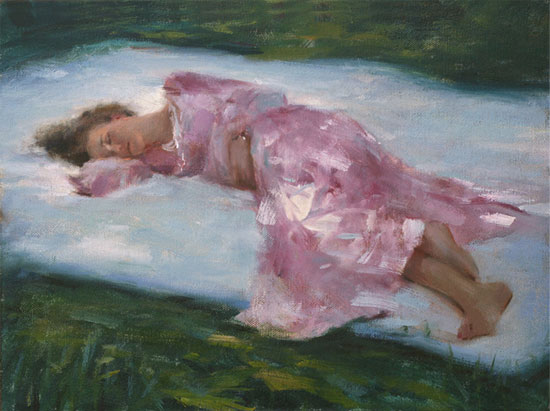 550x411 Paintings By Justin Clayton Girl In Pink Dress - Girl In Pink Dress Painting