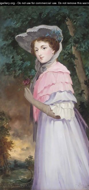 311x660 Portrait Of A Lady, Three Quarter Length, In A Mauve And Pink - Girl In Pink Dress Painting