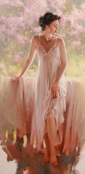 294x600 Richard S. Johnson Women - Girl In Pink Dress Painting