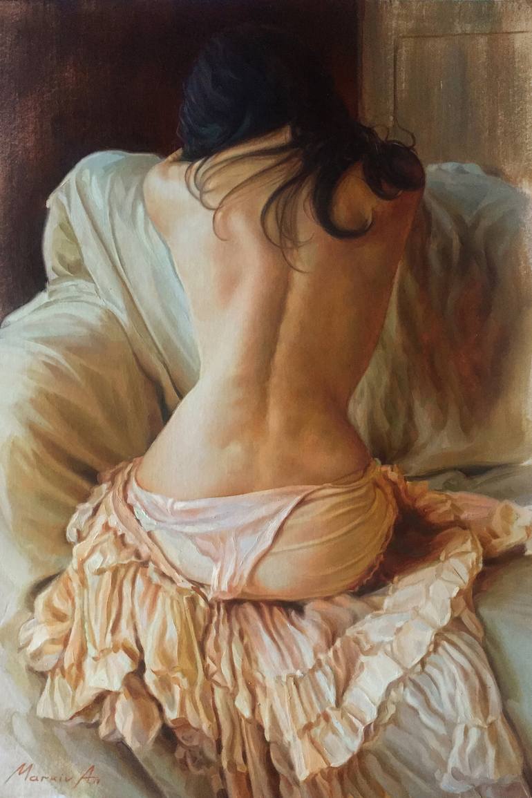 770x1155 Saatchi Art Figure.pink Dress Painting By Andriy Markiv - Girl In Pink Dress Painting