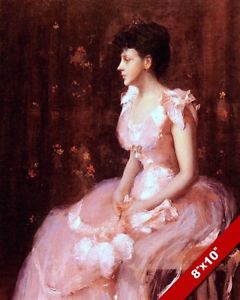 240x300 Young Woman Lady Girl Seated In Pink Dress Gown Painting Art Real - Girl In Pink Dress Painting