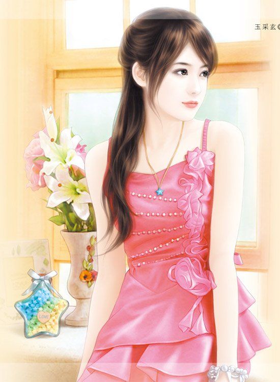 550x750 Cute Painting Girl In Pink Dress - Girl In Pink Dress Painting