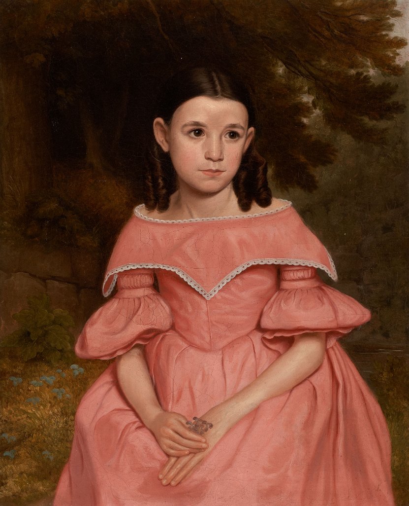 831x1026 Girl In Pink Dress, Ca. 1830s Costume Cocktail - Girl In Pink Dress Painting