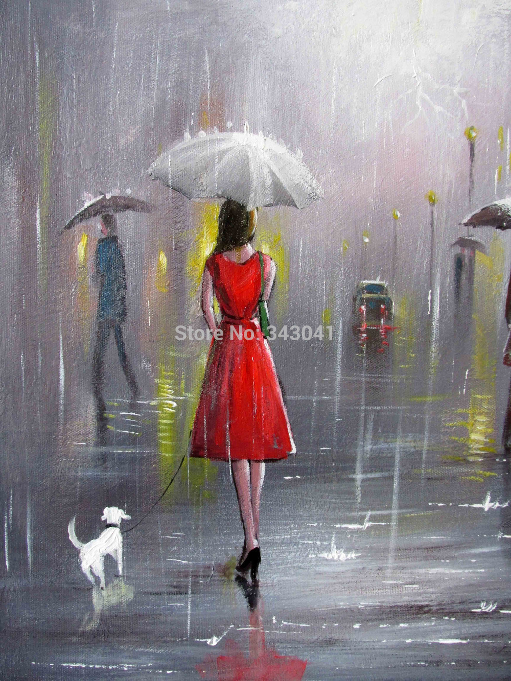 1000x1333 Free Shipping Original Abstract Landscape Oil Painting Girl - Girl In Rain Painting