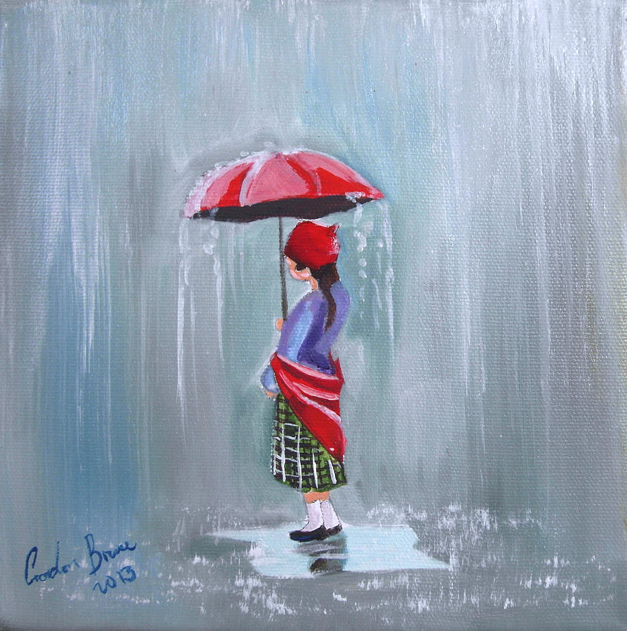 894x900 Little Girl In The Rain Painting By Gordon Bruce - Girl In Rain Painting