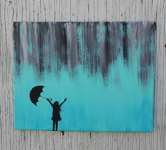 570x513 Little Girl Silhouette Standing In Abstract Rain Painting, Hand - Girl In Rain Painting