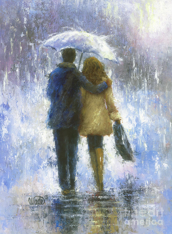 663x900 Rain Romance Ii Painting By Vickie Wade - Girl In Rain Painting