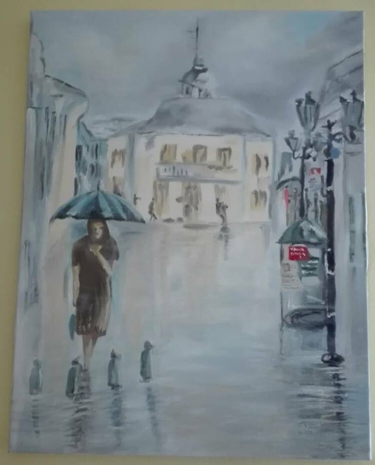 770x956 Saatchi Art Girl - Girl In Rain Painting