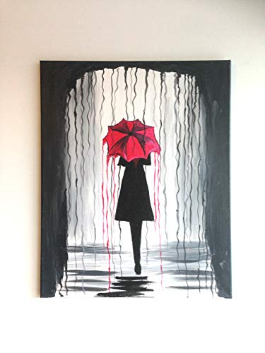 375x500 Abstract Girl Under An Umbrella In The Rain Painting - Girl In Rain Painting
