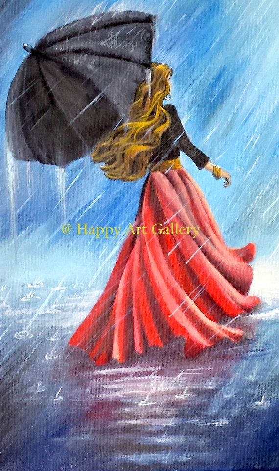 Girl In Rain Painting At Paintingvalleycom Explore