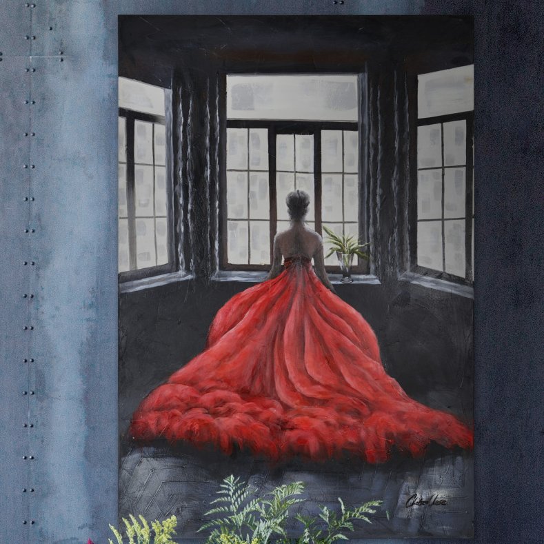 789x789 Ren Wil - Girl In Red Dress Painting