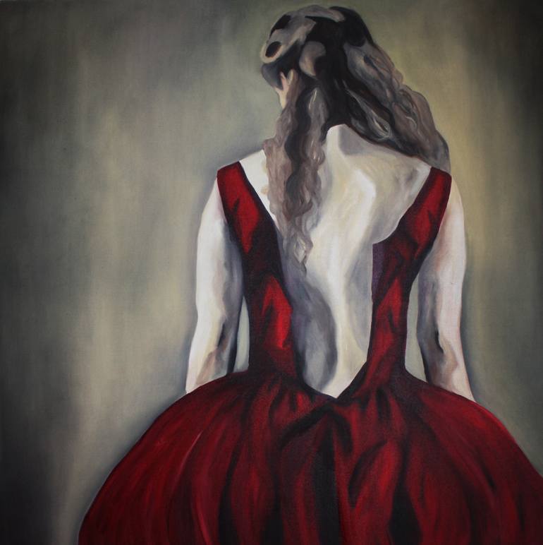 770x772 Saatchi Art Woman In Red Dress Painting By Claire Hall - Girl In Red Dress Painting
