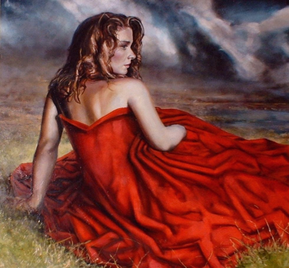 981x909 Woman In Red Dress By Aenigm4 Traditional Art Paintings 2005 - Girl In Red Dress Painting