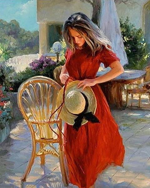 481x600 Diy Painting By Numbers - Girl In Red Dress Painting