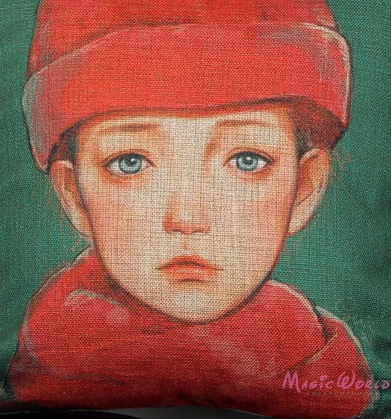 800x858 Oil Painting Kid Girl Wred Hat Cushion Cover Throw Pillow Case - Girl In Red Hat Painting