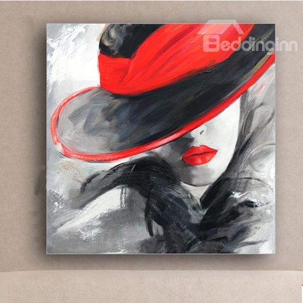600x600 Pretty Girl And Red Hat Oil Painting Wall Art Print - Girl In Red Hat Painting