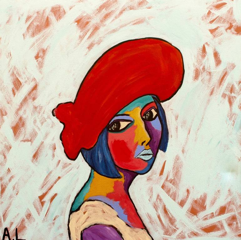 770x768 Saatchi Art Young Girl With Red Hat Painting By Axel Lang - Girl In Red Hat Painting