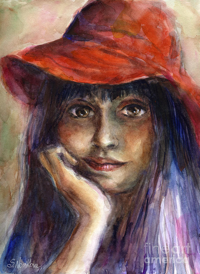 658x900 Girl In A Red Hat Portrait Painting By Svetlana Novikova - Girl In Red Hat Painting