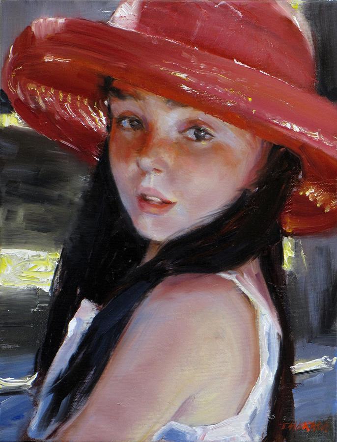 686x900 Girl With Red Hat Painting By Takayuki Harada - Girl In Red Hat Painting