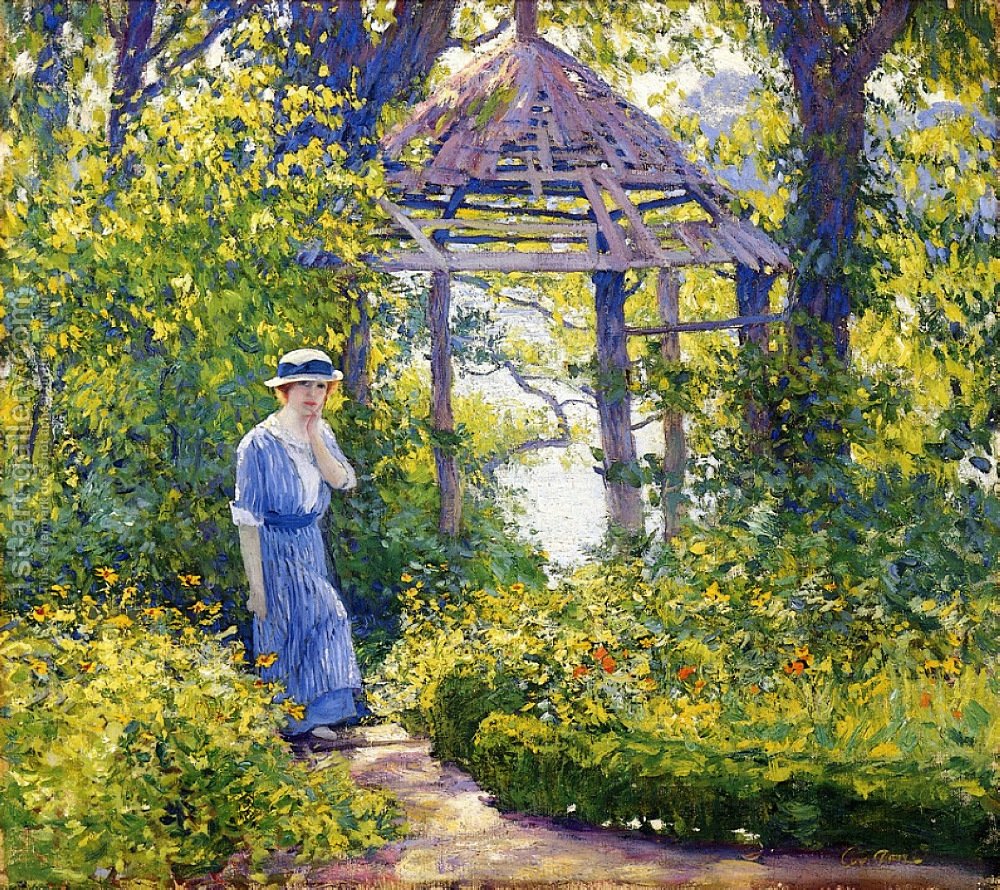1000x890 Girl In A Wickford Garden New England Guy Rose Reproduction 1st - Girl In The Garden Painting