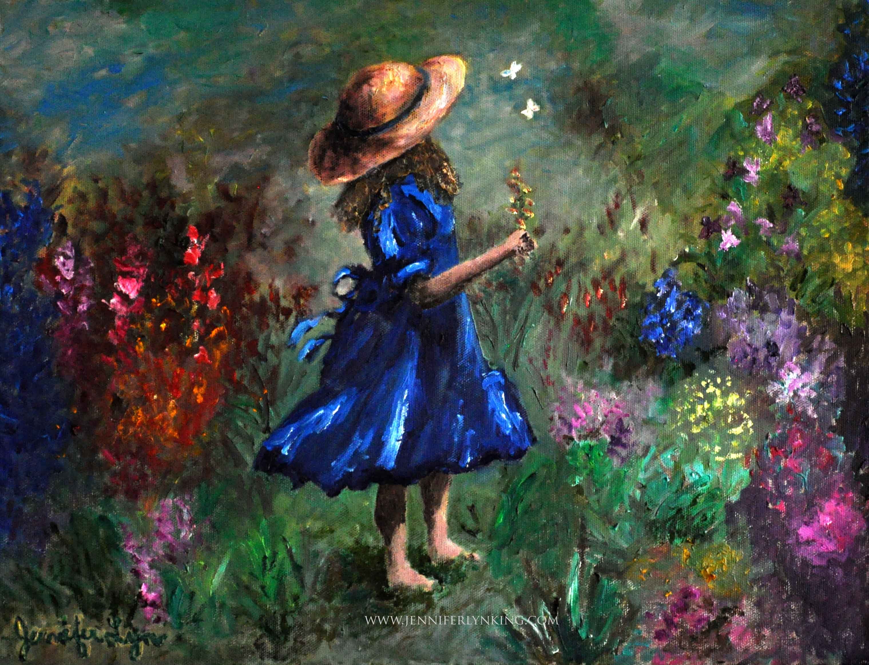 3038x2326 Girl In The Garden Original Oil Painting - Girl In The Garden Painting