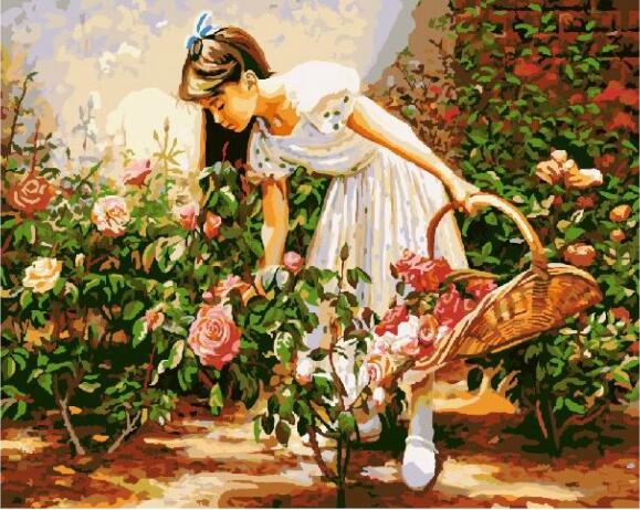 579x462 Mahuaf W1267 The Girl In The Rose Garden Coloring By Numbers - Girl In The Garden Painting