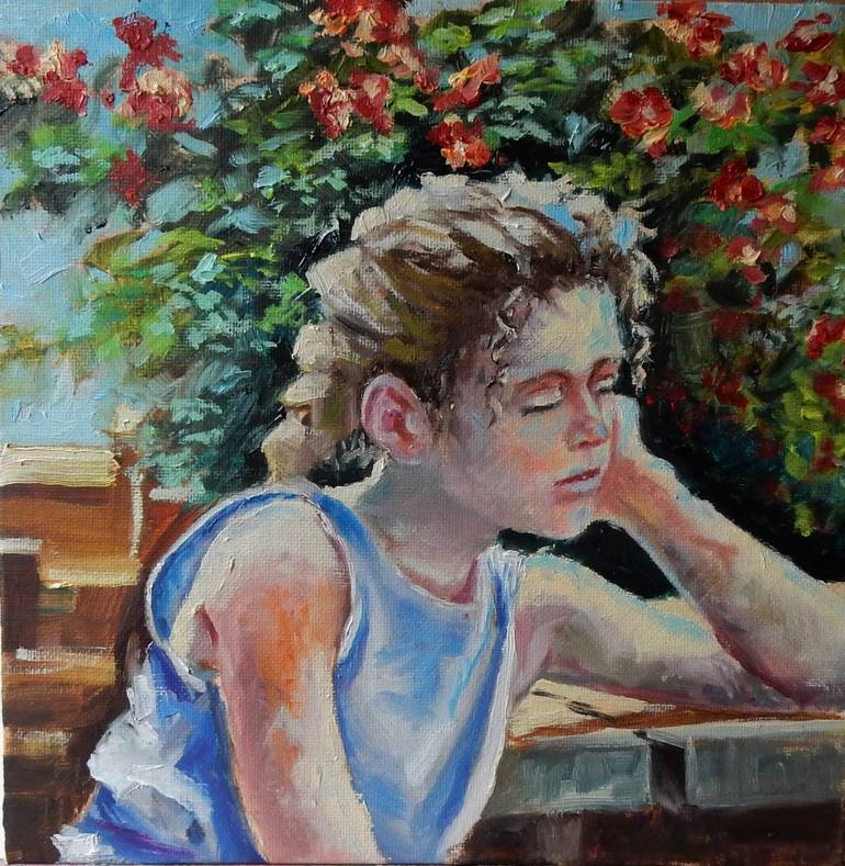 770x789 Saatchi Art A Girl In The Garden. (Demo Video) Painting By Vita - Girl In The Garden Painting