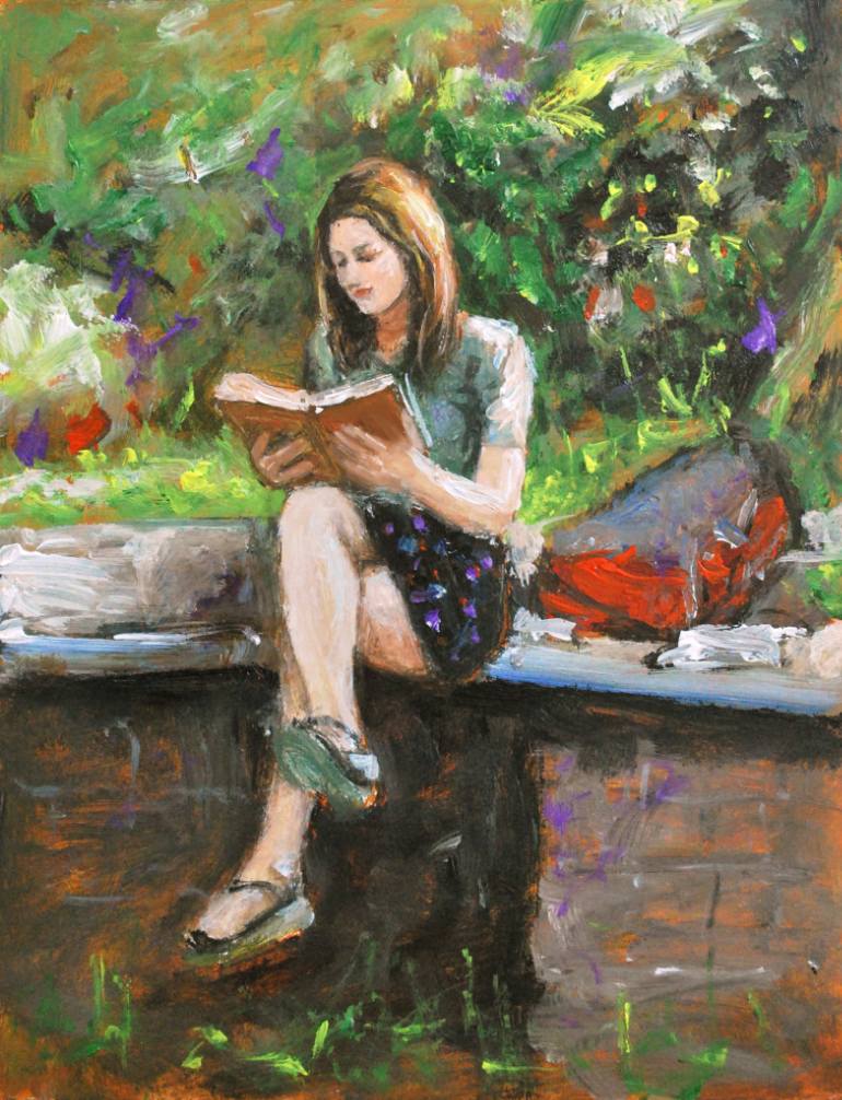 770x1006 Saatchi Art Girl In Garden Painting By Vishalandra M Dakur - Girl In The Garden Painting