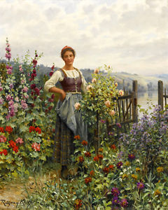 240x300 Woman In The Garden River Roses Flowers Painting By Daniel Ridgway - Girl In The Garden Painting