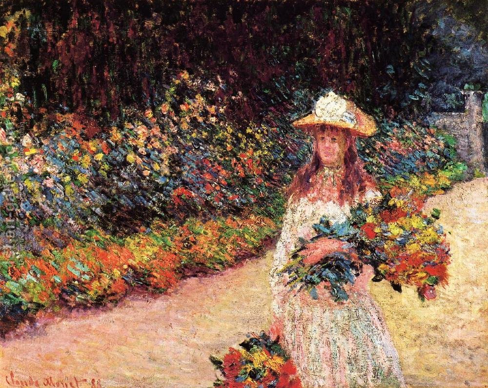 1000x795 Young Girl In The Garden At Giverny Claude Oscar Monet - Girl In The Garden Painting