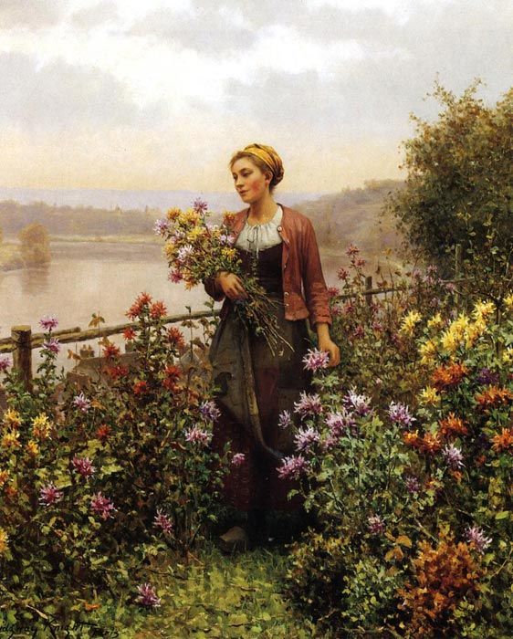 562x700 Daniel Ridgway Knight Paintings Woman In A Garden Paintings - Girl In The Garden Painting