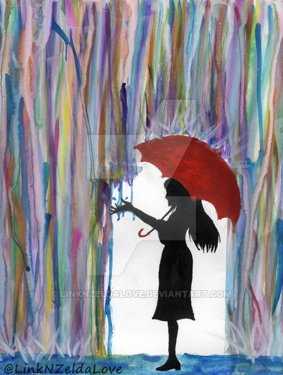 400x530 Girl In Rainbow Rain By Linknzeldalove - Girl In The Rain Painting