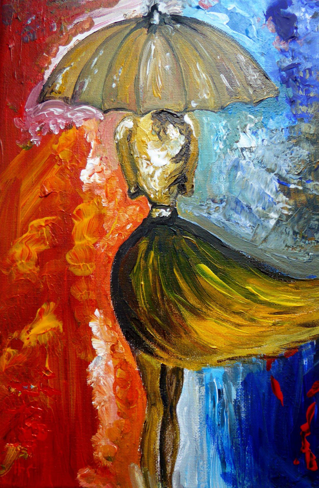 1339x2048 Life Got Creative Mixed Category Of Acrylic Paintings - Girl In The Rain Painting