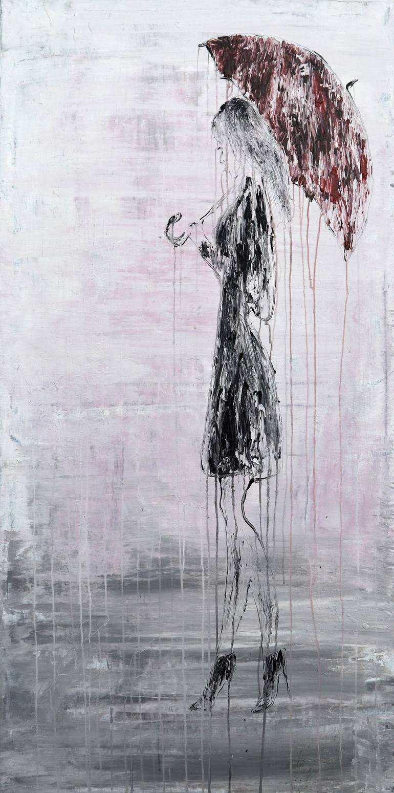 770x1549 Saatchi Art Abstract Girl In The Rain No.3 Painting By Roger - Girl In The Rain Painting