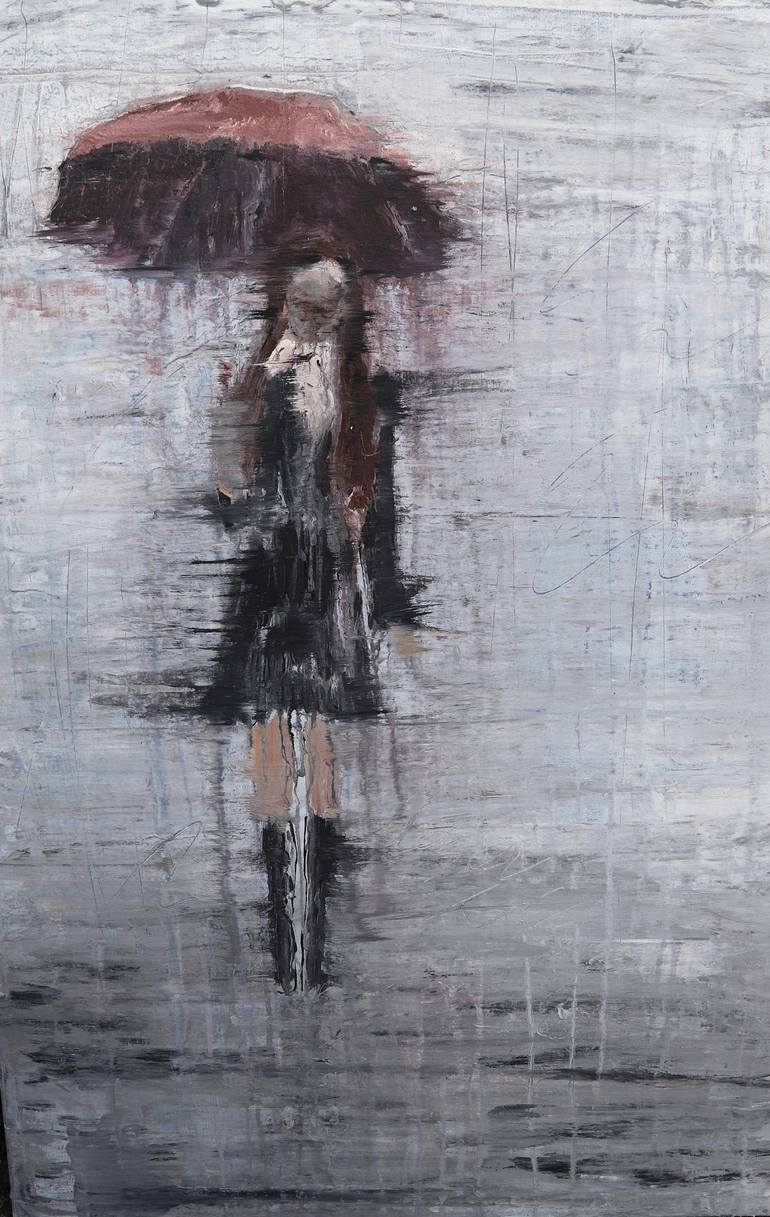 770x1217 Saatchi Art Abstract Girl In The Rain No.4 Painting By Roger - Girl In The Rain Painting