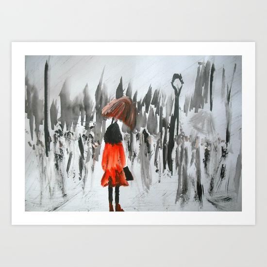 550x550 The Girl In The Red Rain Coat (Part 3) Fine Art Acrylic Painting - Girl In The Rain Painting