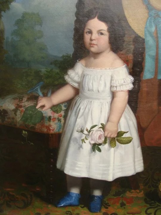 540x720 Painting Of A Little Girl In A White Dress With A Rose By Sold - Girl In White Dress Painting