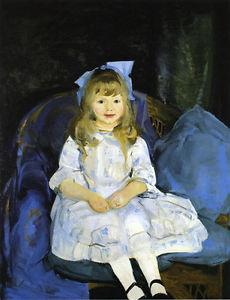 230x300 Perfect Oil Painting Beautiful Little Girl In White Dress On Blue - Girl In White Dress Painting