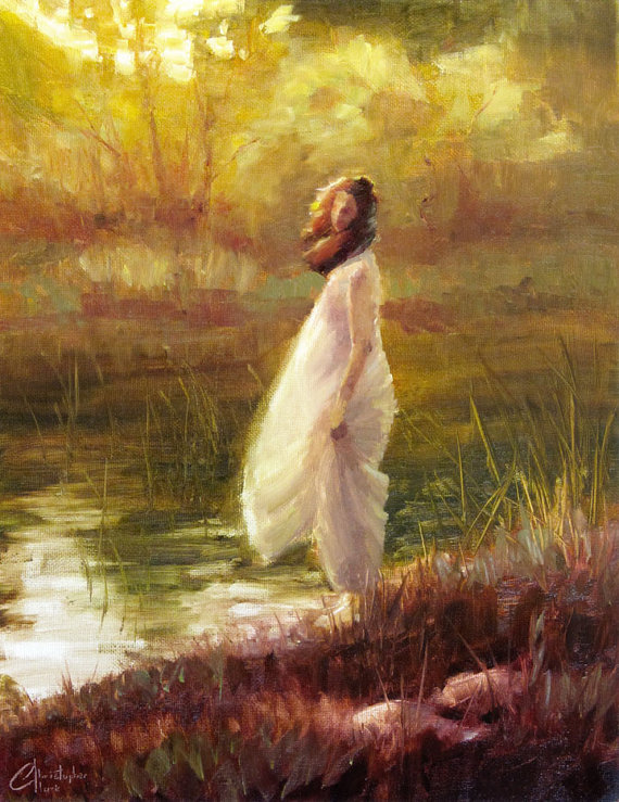 570x739 Items Similar To Original Oil Painting, Beautiful Young Girl By - Girl In White Dress Painting