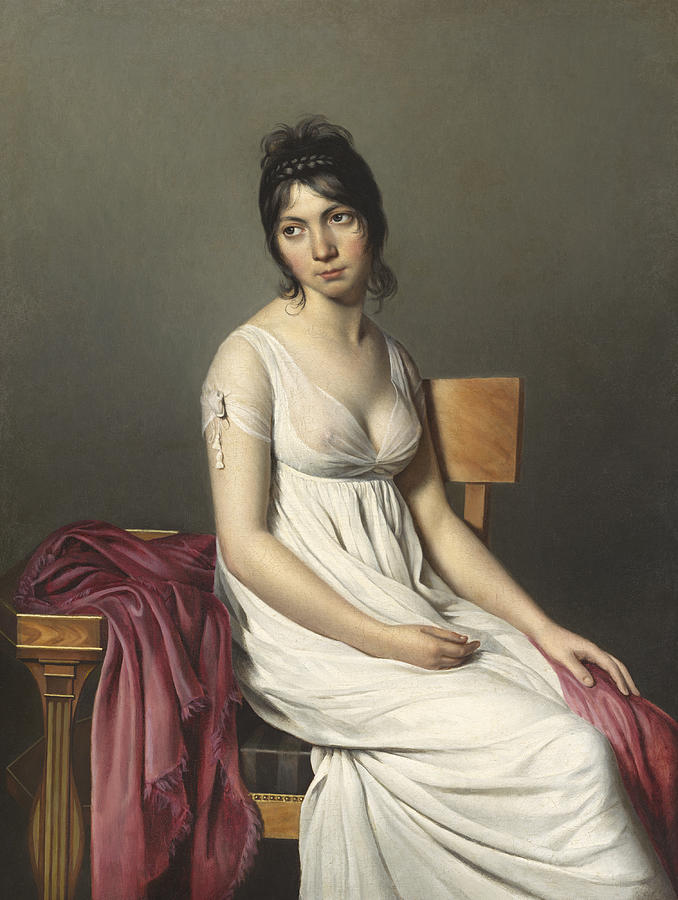 678x900 Portrait Of A Young Woman In White Painting By Jacques Louis David - Girl In White Painting