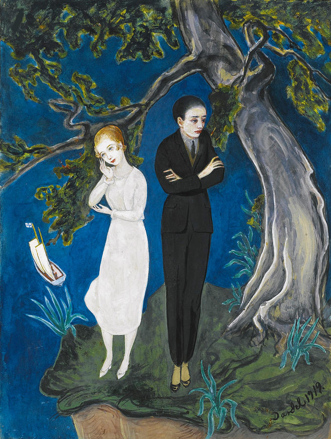 678x900 Young Man In Black. Girl In White Painting By Nils Dardel - Girl In White Painting