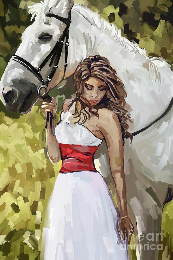600x900 Girl With White Horse Painting By Tim Gilliland - Girl In White Painting