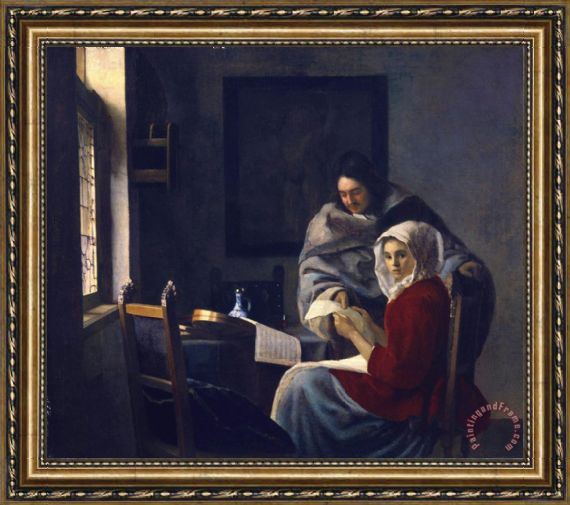 570x505 Johannes Vermeer Girl Interrupted In Her Music Framed Painting - Girl Interrupted Painting