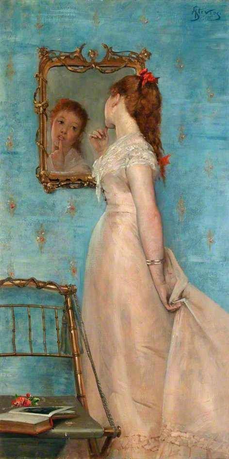 472x944 Girl Looking In Mirror Other Paintings Paintings - Girl Looking In Mirror Painting