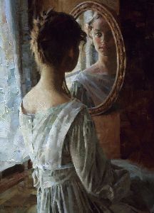 216x300 Reflections By Figurative Artist Morgan Weistling Available - Girl Looking In Mirror Painting