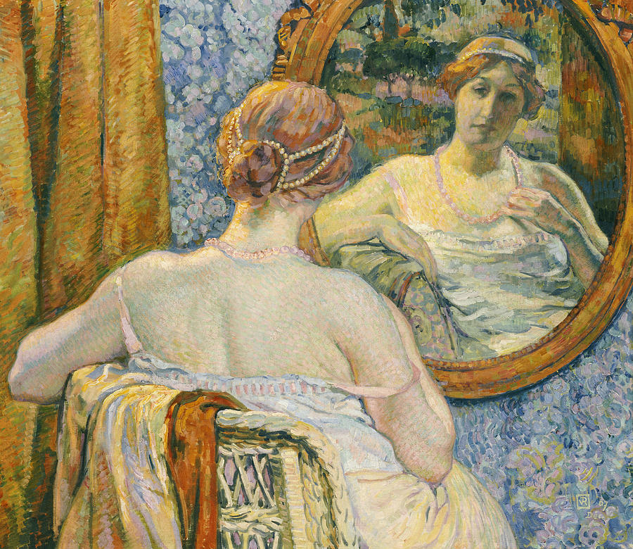 900x780 Woman In A Mirror Painting By Theo Van Rysselberghe - Girl Looking In Mirror Painting